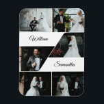Elegante Collage Keepake Wedding Magnet<br><div class="desc">Mit diesem personalisierten Hochzeitsmagneten können Sie Ihren besonderen Tag in Erinnerung behalten. Mit sechs individuellen Foto-Slots und den Namen der Braut und des Bräutigams, die elegant in der Mitte angezeigt werden, ist dieses Collage Design perfekt für Gastgeschenke Hochzeiten, speichern Sie die Daten, oder danke Ihnen Geschenke für die Gäste. Mit...</div>