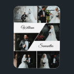 Elegante Collage Keepake Wedding Magnet<br><div class="desc">Mit diesem personalisierten Hochzeitsmagneten können Sie Ihren besonderen Tag in Erinnerung behalten. Mit sechs individuellen Foto-Slots und den Namen der Braut und des Bräutigams, die elegant in der Mitte angezeigt werden, ist dieses Collage Design perfekt für Gastgeschenke Hochzeiten, speichern Sie die Daten, oder danke Ihnen Geschenke für die Gäste. Mit...</div>