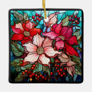 Elegante Colorful Red Christmas Poinsettias Keramikornament