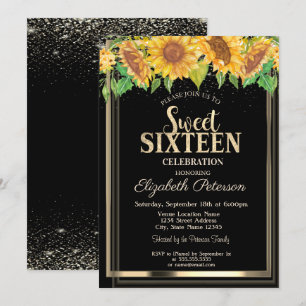Elegante Confetti Gold Rahmen Sonnenblumen Sweet 1 Einladung