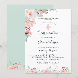 Elegante Confirmation Rose Gold, Minze Floral, Ver Einladung