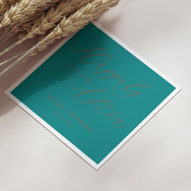 Elegante Cooper Script Aquamarin Wedding Napkins Serviette (Personalized Elegant Cooper Script Teal Wedding Napkins)