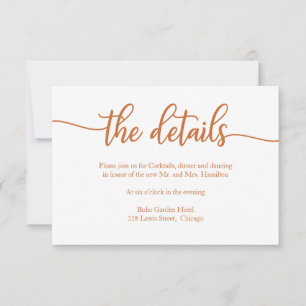 Elegante Copper Calligraphy Wedding Details Card RSVP Karte
