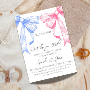 Elegante Coquette Bows Blue Pink Gender Reveal Einladung