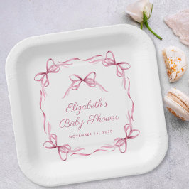 Elegante Coquette Bows Pink Baby Girl Dusche Pappteller