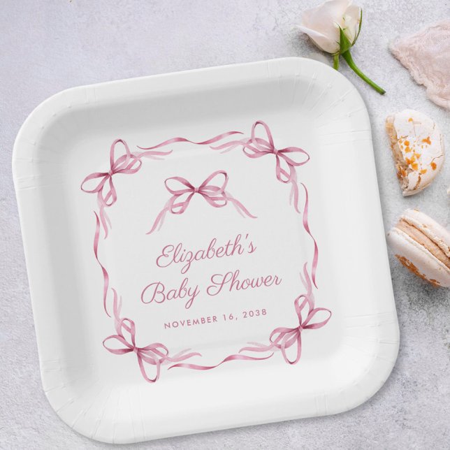 Elegante Coquette Bows Pink Baby Girl Dusche Pappteller (Von Creator hochgeladen)
