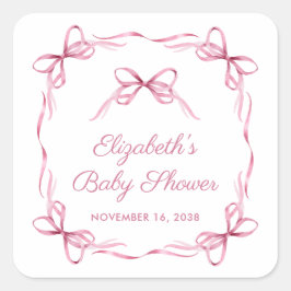 Elegante Coquette Bows Pink Baby Girl Dusche Quadratischer Aufkleber
