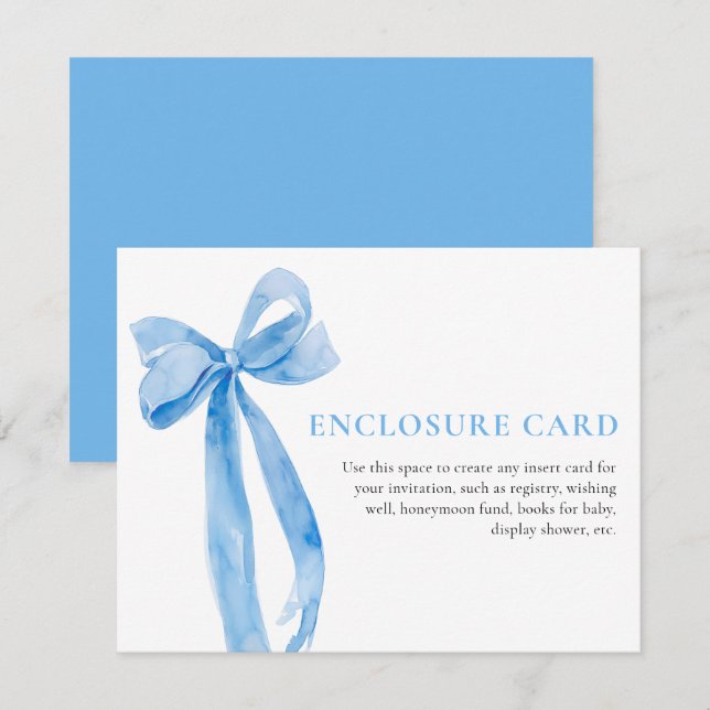 Elegante Coquette Dusty Blue Bow Enclosure Card Einladung (Vorne/Hinten)