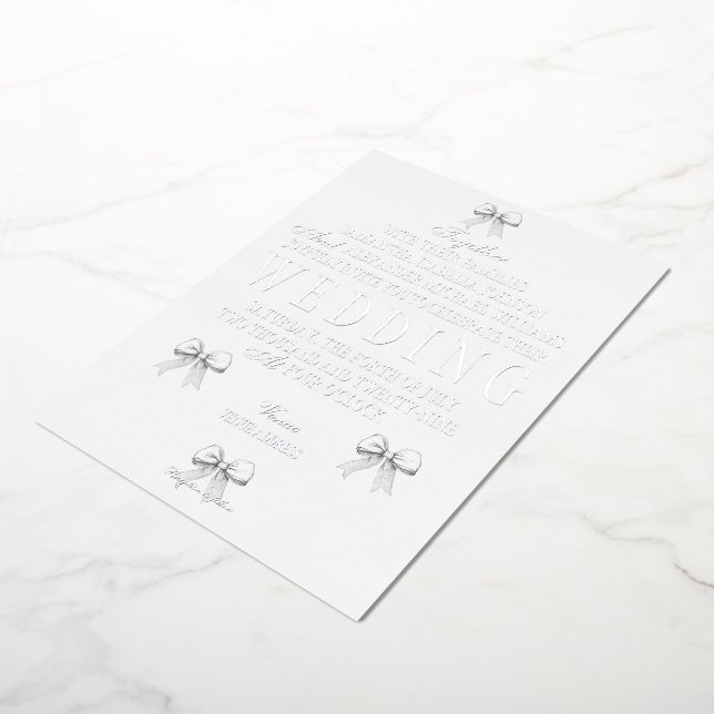 Elegante Coquette Hand Drawn Bows & Wedding Vows Folieneinladung (Gedreht)