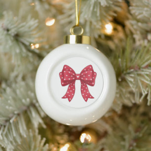 Elegante Coquette Minimalistischer roter Bogen und Keramik Kugel-Ornament
