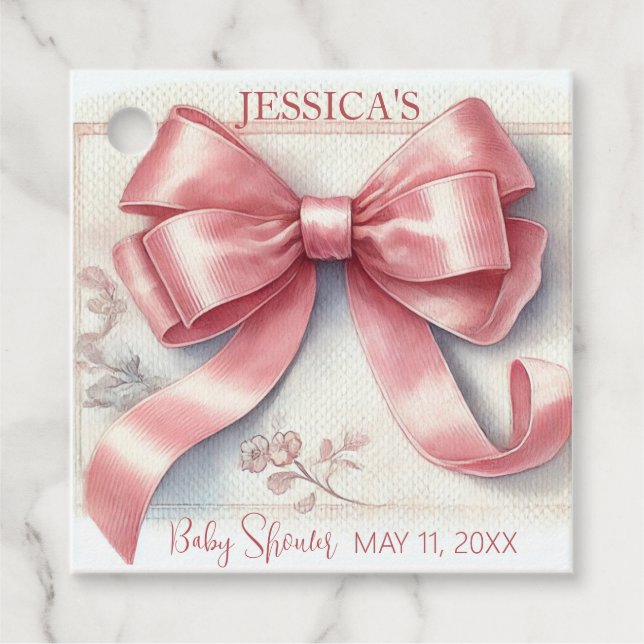 Elegante Coquette Pink Bow Baby Shower Girl Geschenkanhänger (Vorderseite)