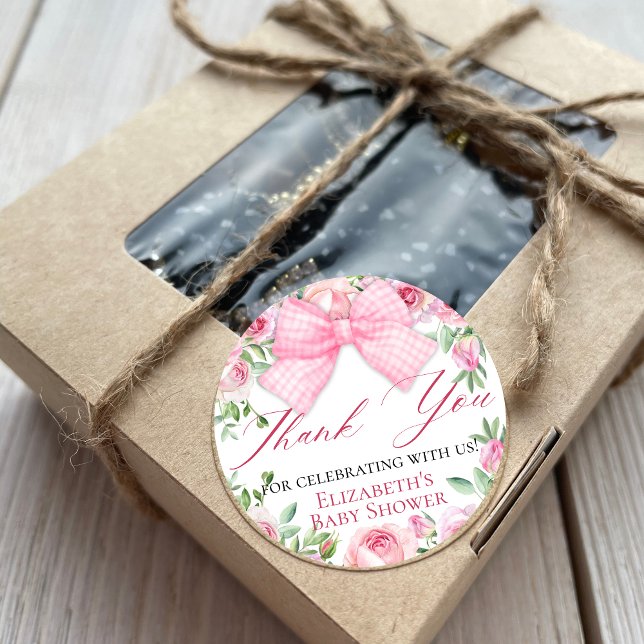 Elegante Coquette Pink Bow und Rose Vielen Dank Runder Aufkleber (Von Creator hochgeladen)