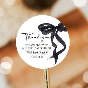 Elegante Coquette Schwarze Schleife Geburtstags-Au Runder Aufkleber