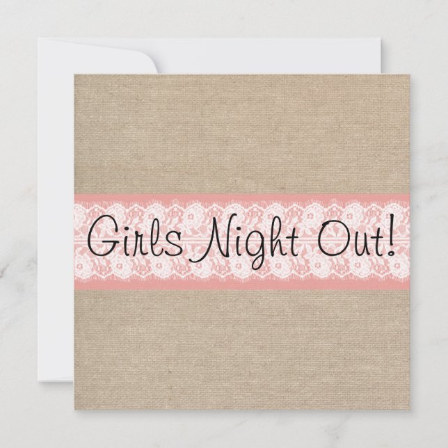 Elegante Coral Burlap Lace Girls Night Out Einladu Einladung (Vorderseite)