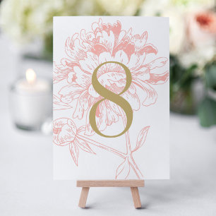 Elegante Coral Floral Peony Wedding Tischnummer