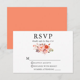 Elegante Coral Floral Rose Hochzeit RSVP Karte