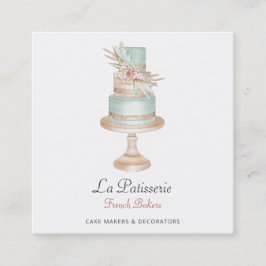 Elegante Coral Floral Wedding Cake Makers Bäckerei Quadratische Visitenkarte