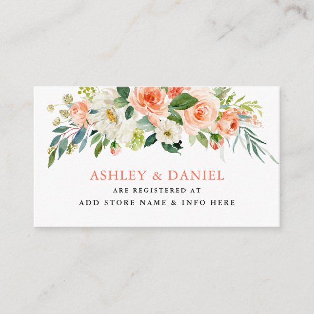 Elegante Coral Floral Wedding Registry Insert Card (Vorderseite)