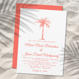 Elegante Coral Palm Tree Formal Beach Hochzeit Einladung