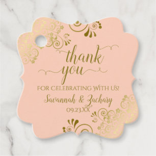 Elegante Coral Peach & Gold Curls Hochzeit Vielen Geschenkanhänger