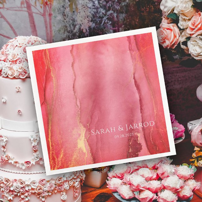 Elegante Coral Pink Abstrakte Hochzeit Serviette (Elegant Coral Pink Abstract Wedding Paper Dinner Napkins)