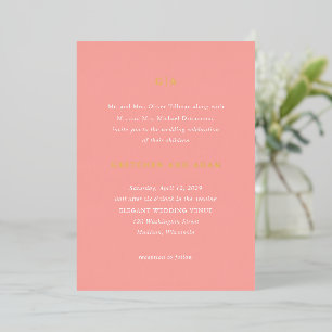Elegante Coral Pink Moderne Hochzeit Folieneinladung