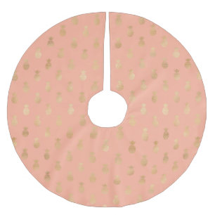 Elegante Coral Pink und Gold Ananas Polyester Weihnachtsbaumdecke
