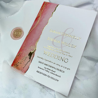 Elegante Coral Pink und Gold Hochzeit Folieneinladung