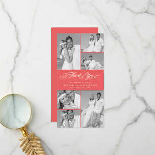 Elegante Coral Red Scalloped Band 6 Foto Hochzeit Dankeskarte