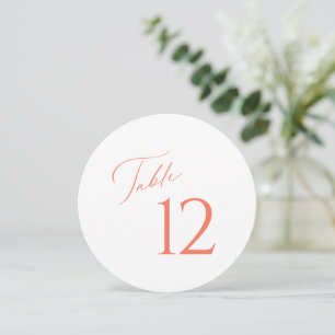 Elegante Coral Script Wedding Tischnummer Card