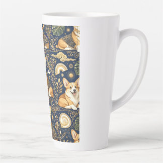Elegante Corgi-Hunde Gold Damast Navy Blau Muster  Milchtasse