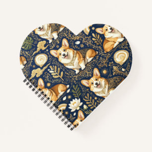Elegante Corgi-Hunde Gold Damast Navy Blau Muster Notizbuch