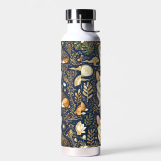 Elegante Corgi-Hunde Gold Damast Navy Blau Muster  Trinkflasche