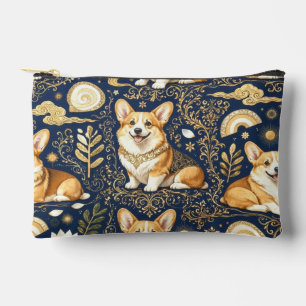 Elegante Corgi-Hunde Gold Damast Navy Blau Muster  Zubehörtasche