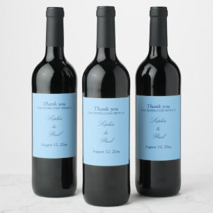 Elegante Cornflower Blue Wedding Wine Labels Weinetikett