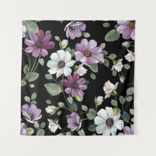 Elegante Cosmos-Blumen: Wasserfarbene Nahtlose. Wandteppich