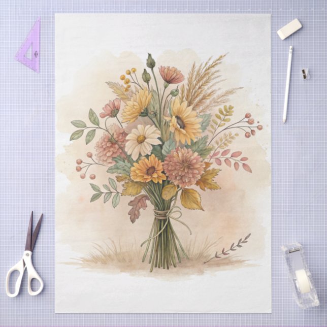 Elegante Cotattecore Fall Floral Bouquet Entdeckun Seidenpapier (Basteln)