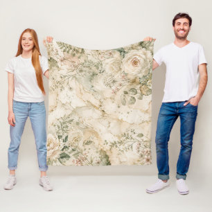 Elegante Cottagecore-Marmor-Botanik-Himdeko Fleecedecke