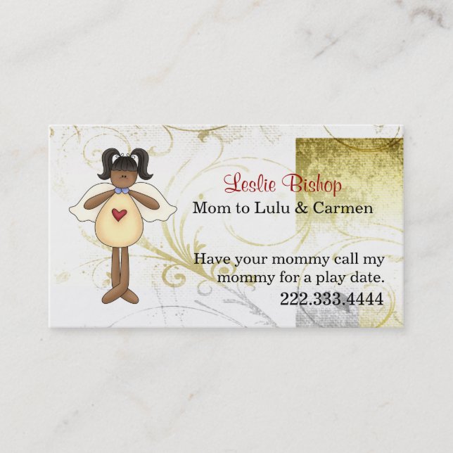 Elegante Country Angel Mommy Play Date Card Telefonnummerkarte (Vorderseite)