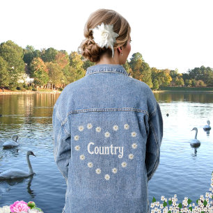 Elegante Country-Heart- und Gänseblümchen-Denimjac Jeansjacke