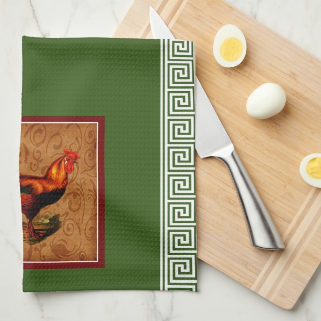 Elegante Country Life Rooster und griechischer Sch Geschirrtuch (Viertel Falte)