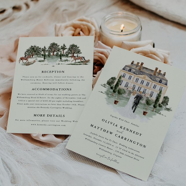Elegante Country Manor Ranch in einem Einladung (Elegant Ranch Wedding All in One Invitation)