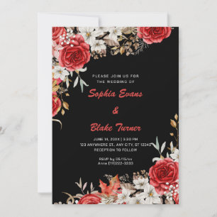 Elegante Country Rote Rosen Black Wedding Einladung