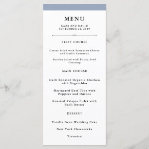 Elegante Couture Dusty Blue Wedding Menu Menükarte