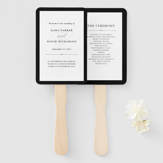 Elegante Couture | Schwarz-Weiß-Hochzeit Fächer (Vorne und Hinten)