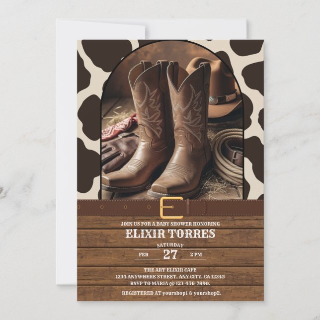 Elegante Cowgirl Boots Baby Shower Einladung (Vorderseite)