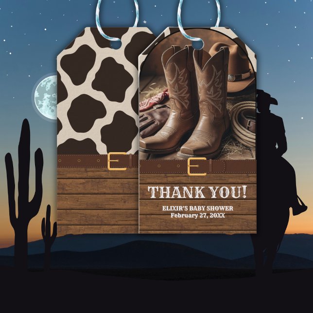 Elegante Cowgirl Boots Baby Shower Geschenkanhänger (Von Creator hochgeladen)