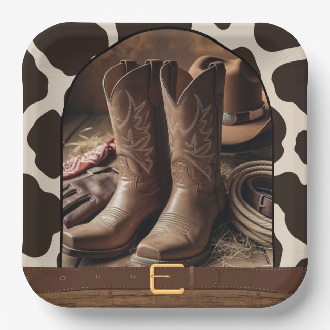 Elegante Cowgirl Boots Baby Shower Pappteller (Vorderseite)
