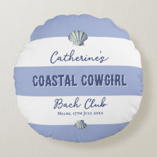 Elegante Cowgirl Soft Blue White Stripes an der Kü Rundes Kissen