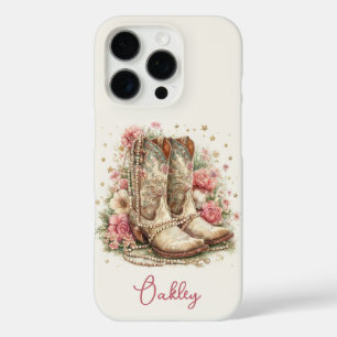 Elegante Cowgirl-Stiefel mit Blumen monogrammiert iPhone 16 Pro Hülle